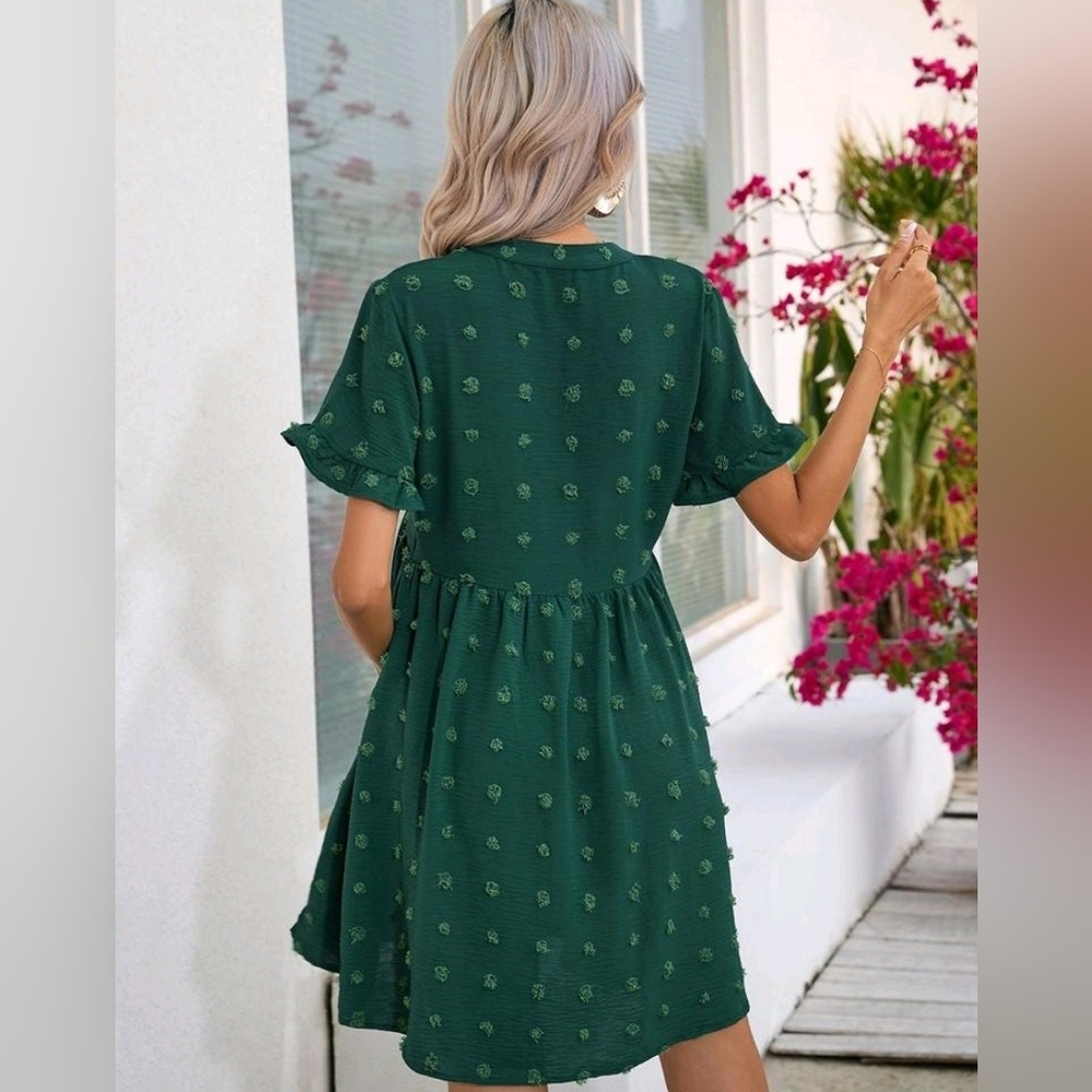 šHost Pick! New! XL green swiss dot ruffle sleeve faux button maternity dress - Picture 3 of 8